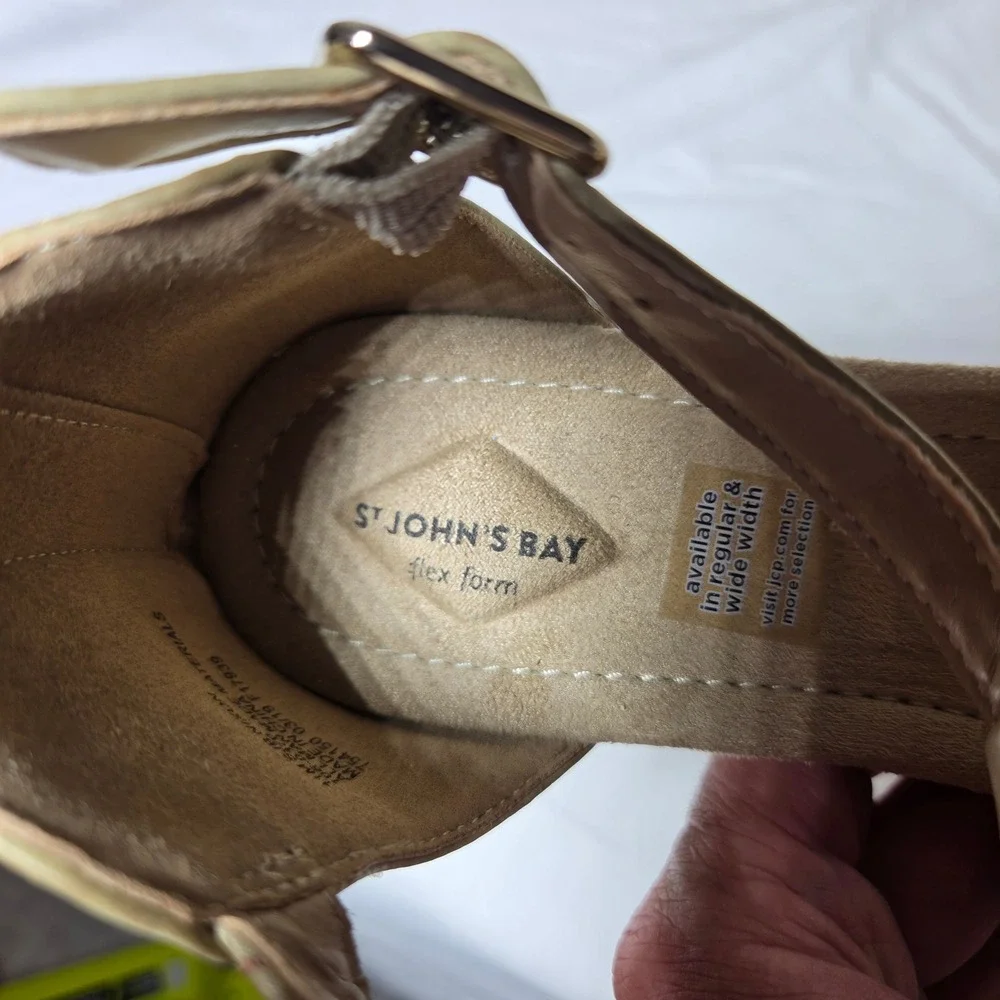 St Johns Bay Nixon Yellow Tan Strappy Wedge Sandals Womens 11M 106-0370